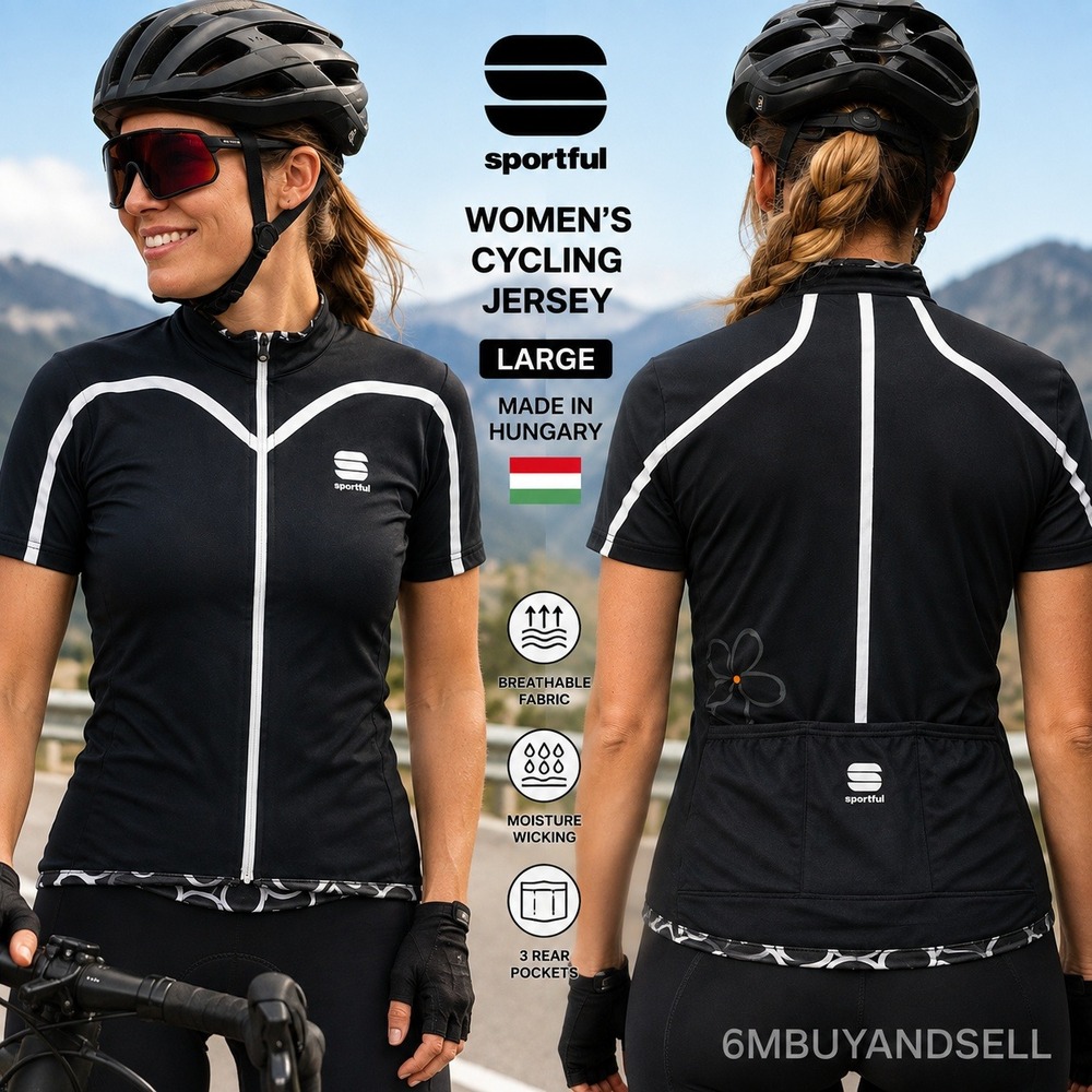 Sportful Cycling Jersey Womens Large Black White Short Sleeve Full Zip Hungary